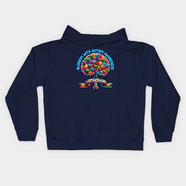 Blossom with autism awareness Kids Hoodie by TaansCreation 